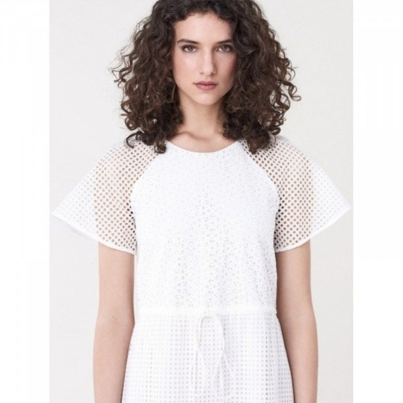 Diane Von Furstenberg Elegant White Eyelet Midi Tiered Dress Resortwear Sundress - Picture 3 of 14